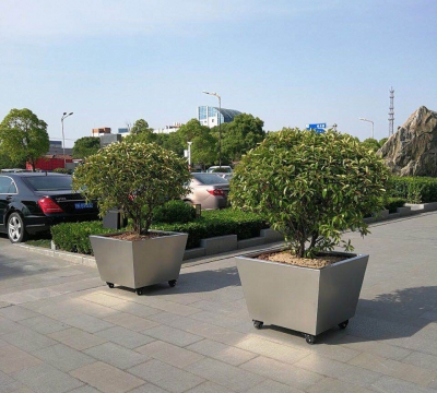 Silver stainless steel planting box